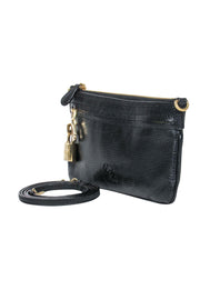 Current Boutique-Loewe - Black Textured Leather Crossbody Wallet w/ Lock