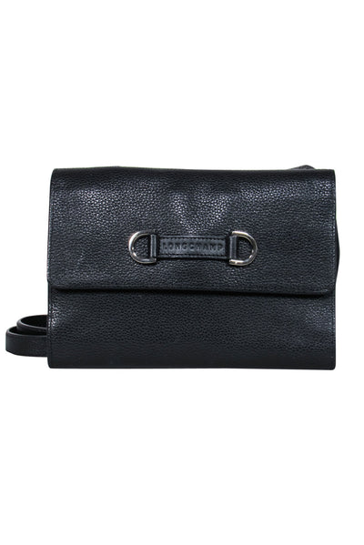 Current Boutique-Longchamp - Black Pebbled Leather Wallet Crossbody Bag