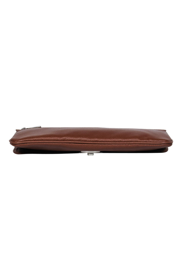 Current Boutique-Longchamp - Brown Pebbled Leather Locking Clutch
