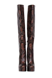 Current Boutique-Longchamp - Brown Snakeskin Thigh High Heeled Platform Boots Sz 7