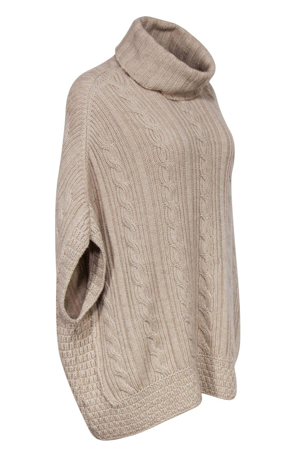 Current Boutique-Loro Piana - Beige Cable Knit Sleeveless Poncho Turtleneck Sweater Sz 12