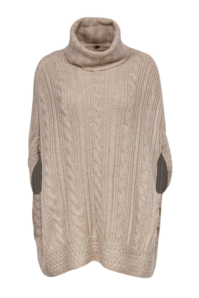 Current Boutique-Loro Piana - Beige Cable Knit Sleeveless Poncho Turtleneck Sweater Sz 12