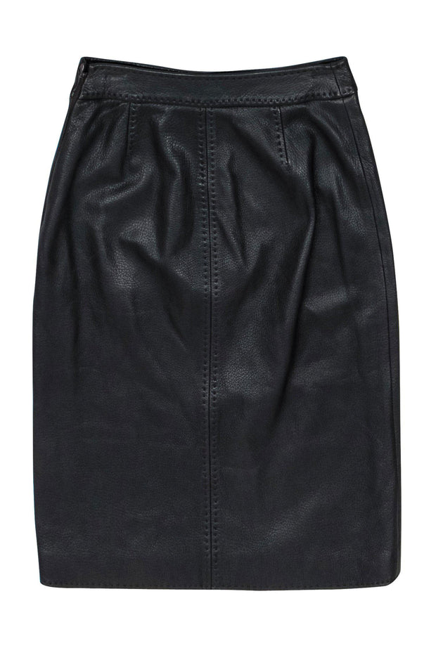 Current Boutique-Loro Piana - Black Pebbled Leather Pencil Skirt w/ Front Slit Sz 6