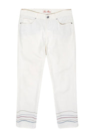 Current Boutique-Loro Piana - White Straight Leg Jeans w/ Embroidered Hem Sz 6