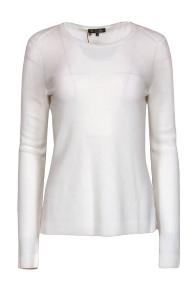 Current Boutique-Loro Piana - White Textured Knit Cashmere Sweater Sz 10