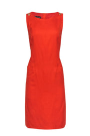 Current Boutique-Louis Feraud - Bright Orange Woven Sheath Dress w/ Gold Buttons Sz 10