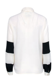 Current Boutique-Louis Feraud - Cream & Black Colorblocked Long Sleeve Silk Blend Blouse w/ Tie Sz 4