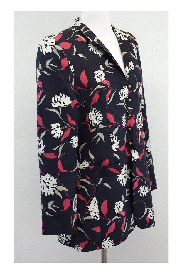 Current Boutique-Louis Feraud - Floral Print Silk Suit Jacket Sz 8