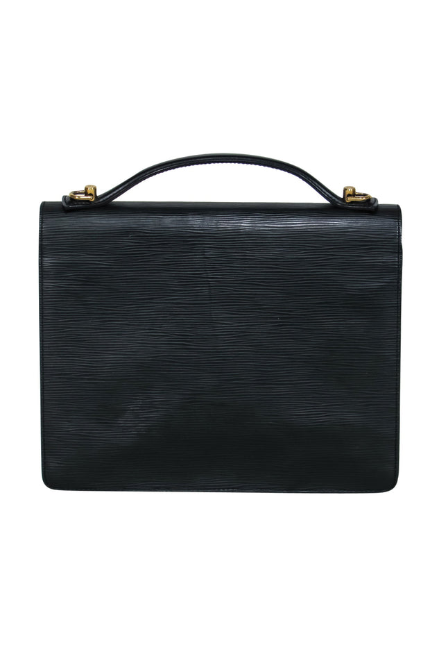 Current Boutique-Louis Vuitton - Black Textured Leather Structured Serviette Convertible Satchel