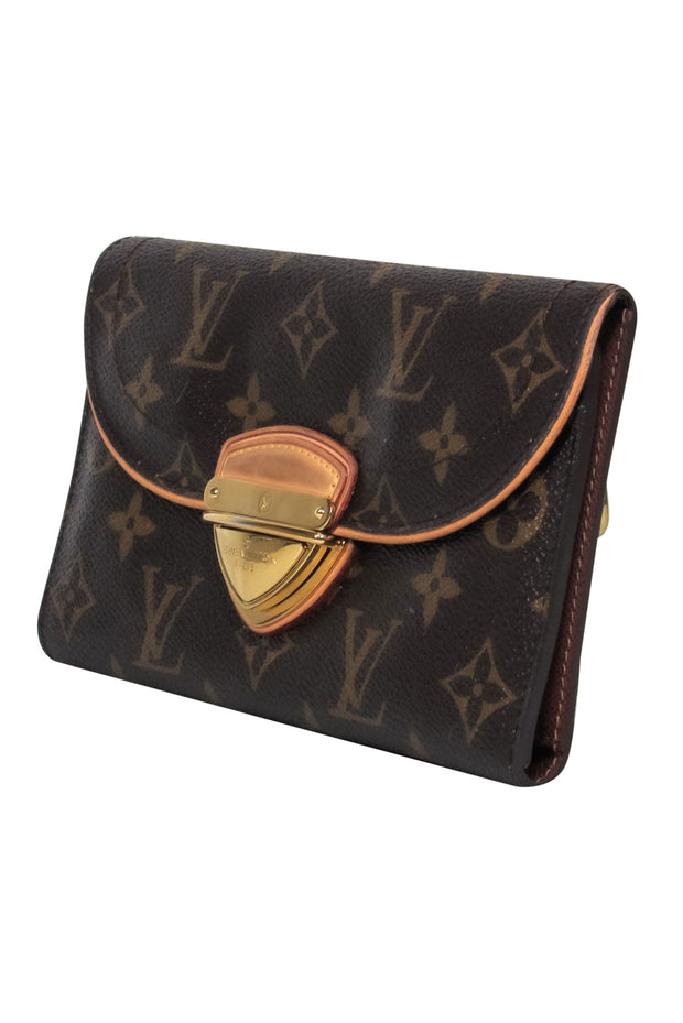 Current Boutique-Louis Vuitton - Brown Pebbled Leather Monogram Print Clasped Wallet