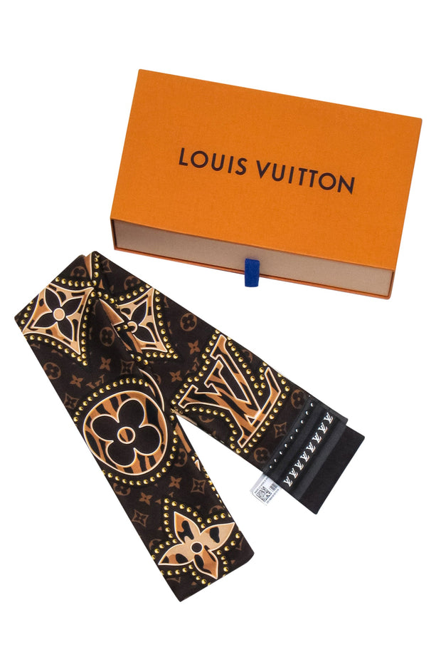 Louis Vuitton - Brown & Tan Monogram, Floral & Animal Print Silk