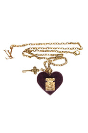 Current Boutique-Louis Vuitton - Maroon & Gold Lock Heart Pendant Necklace