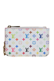 Current Boutique-Louis Vuitton - Small White & Multicolored Monogram Print Pebbled Leather Wallet