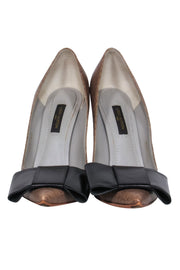 Current Boutique-Louis Vuitton - Taupe Leather Bow Pumps w/ Block Heel Sz 8