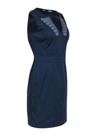 Current Boutique-Love Moschino - Navy Cotton Sheath Dress w/ White Embroidery Sz 8