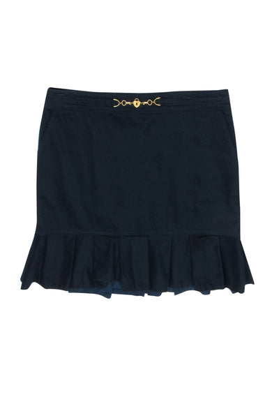 Current Boutique-Love Moschino - Navy Pleated Hem Miniskirt w/ Charm Waistband Sz 8