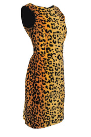 Current Boutique-Love Moschino - Tan & Black Velvet Leopard Print Sleeveless Sheath Dress Sz 10