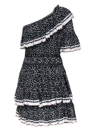 Current Boutique-Love Sam - Black & Grey Floral Print One-Shoulder Ruffle Tiered Dress Sz S