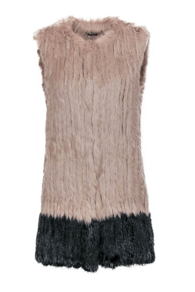 Current Boutique-Love Token - Tan Rabbit Fur Clasped Vest w/ Black Hem Sz S