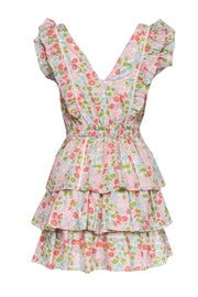 Current Boutique-Love the Label - Ivory w/ Multicolor Floral Print Tiered Ruffle Mini Dress Sz XS