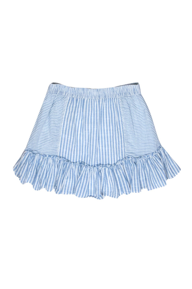 Current Boutique-LoveShackFancy - Blue & White Striped Miniskirt w/ Flounce Hem Sz P