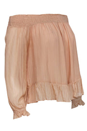 Current Boutique-LoveShackFancy - Blush Silk Off-the-Shoulder Pleated Blouse Sz S