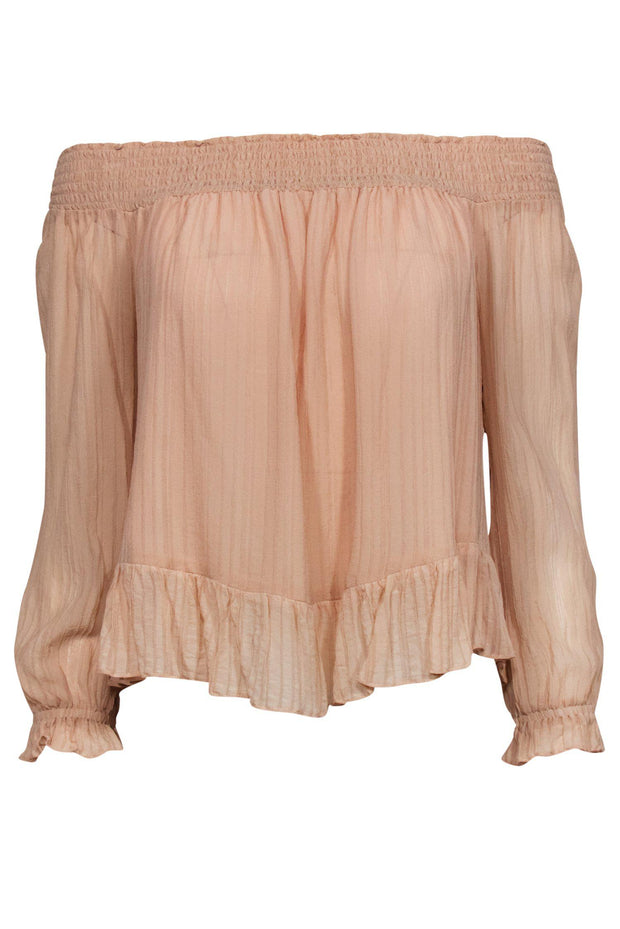 Current Boutique-LoveShackFancy - Blush Silk Off-the-Shoulder Pleated Blouse Sz S