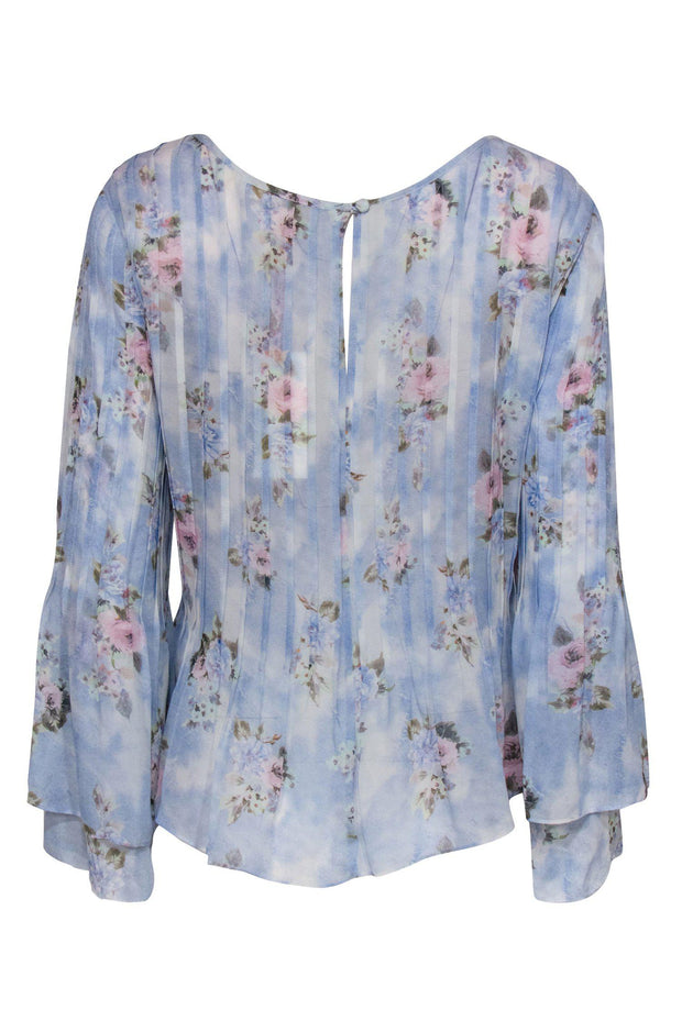 Current Boutique-LoveShackFancy - Light Blue Floral Print Silk “Paulette” Blouse Sz S
