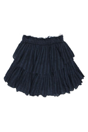 Current Boutique-LoveShackFancy - Navy & Black Plaid Tiered Frayed Cotton Miniskirt Sz XS