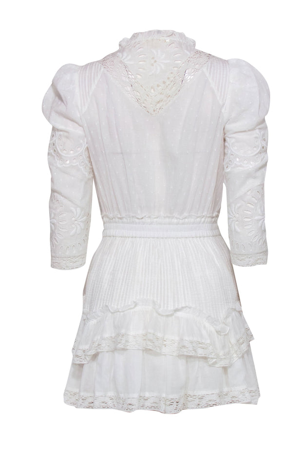 Current Boutique-LoveShackFancy - White Cotton Ruffled Eyelet Lace Mini Dress Sz XS