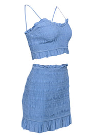 Current Boutique-Lovers + Friends - Baby Blue Smocked Ruffled Cropped Tank & Skirt Set Sz S