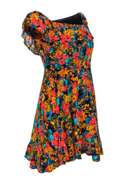 Current Boutique-Lovers + Friends - Black & Multi Floral Printed Ruffle Mini Dress Sz M