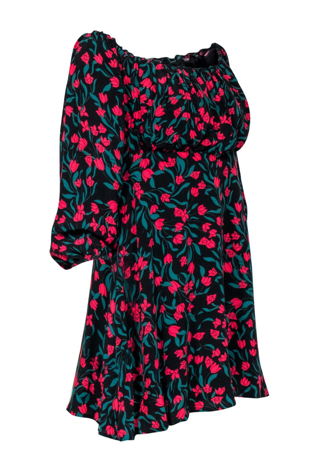 Current Boutique-Lovers + Friends - Black & Red Floral A-line Mini Dress w/ Scoop Neckline Sz M