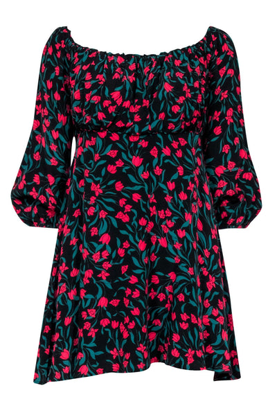 Current Boutique-Lovers + Friends - Black & Red Floral A-line Mini Dress w/ Scoop Neckline Sz M