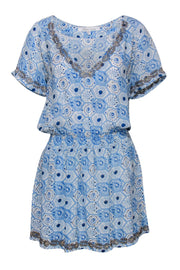 Current Boutique-Lovers + Friends - Blue & White Hexagon Print Dress w/ Floral Details Sz S