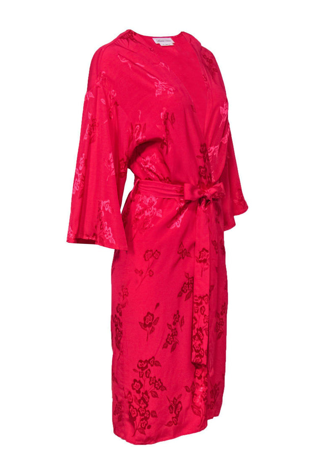 Current Boutique-Lovers + Friends - Hot Pink Floral Satin Kimono Sz XXS