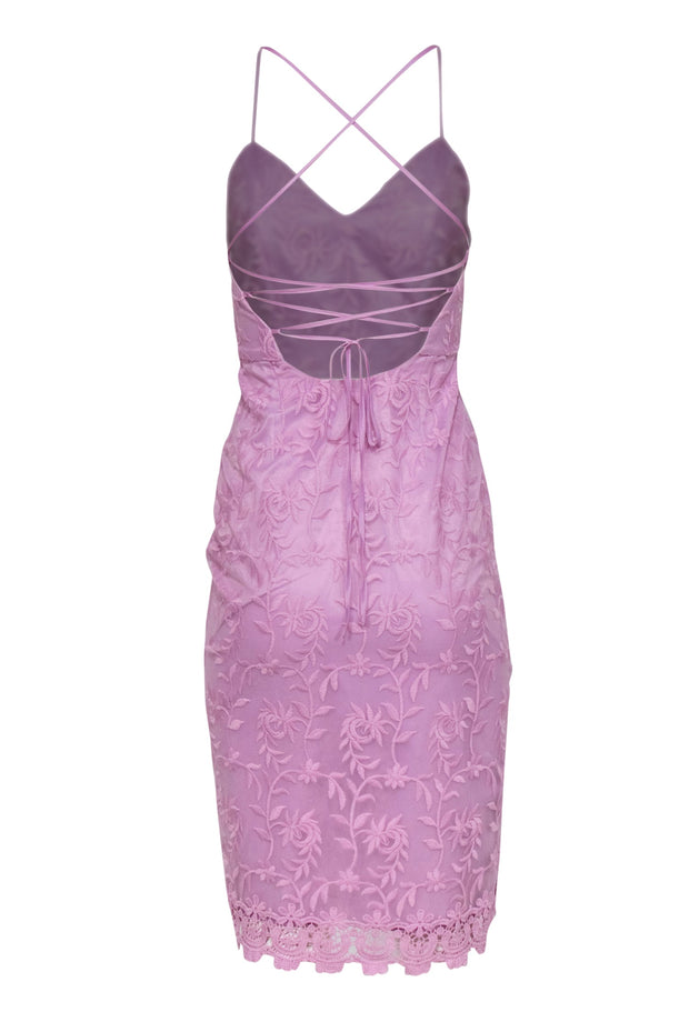 Current Boutique-Lovers + Friends - Lavender Mesh Floral Embroidered Sheath Dress w/ Lace Trim Sz XS