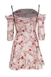 Current Boutique-Lovers + Friends - Pink Rose Print Cold Shoulder Fit & Flare Dress Sz S