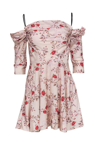 Current Boutique-Lovers + Friends - Pink Rose Print Cold Shoulder Fit & Flare Dress Sz S