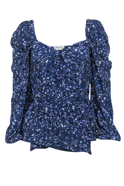 Current Boutique-Lovers + Friends - Purple Puffed Sleeve Star Printed Blouse Sz XS