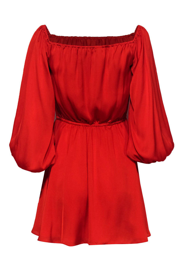 Current Boutique-Lovers + Friends - Red Satin Long Sleeve Off-the-Shoulder Fit & Flare Dress Sz S