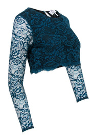 Current Boutique-Lovers + Friends - Teal Lace Long Sleeved Crop Top Sz XS