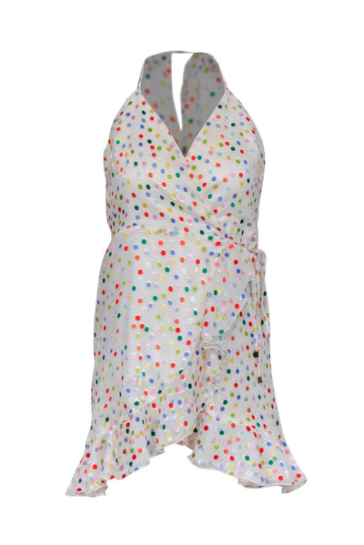 Current Boutique-Lovers + Friends - White & Rainbow Polka Dot Ruffle Wrap Dress Sz S