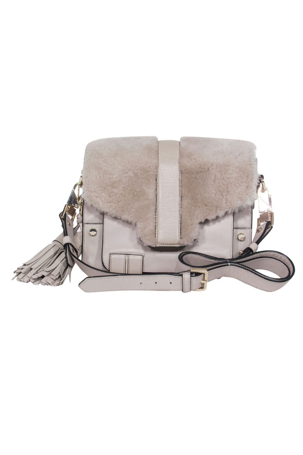 Current Boutique-Luana Italy - Grey Leather w/ Fur Trim Crossbody Bag