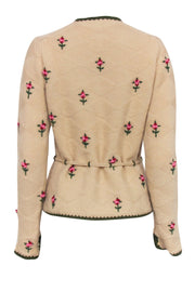 Current Boutique-Lucky Brand - Vintage Tan Wool Floral Stitch Cardigan Sz L
