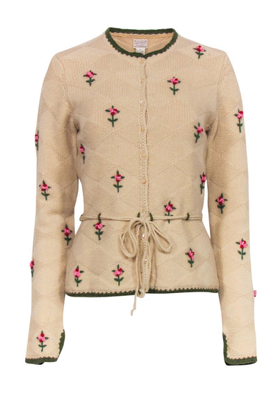 Current Boutique-Lucky Brand - Vintage Tan Wool Floral Stitch Cardigan Sz L