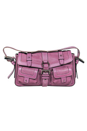 Current Boutique-Luella - Lilac Pebbled Leather Buckled Handbag w/ White Stitching