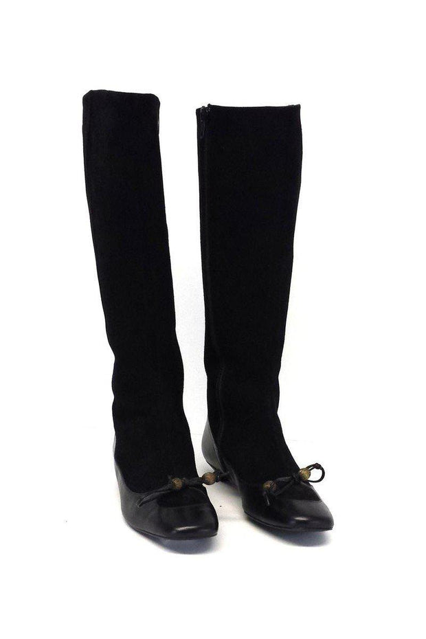 Current Boutique-Lulu Guinness - Black Suede & Leather Knee High Boots Sz 6