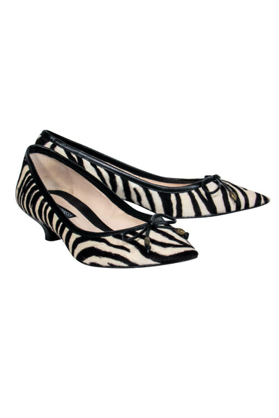 Current Boutique-Lulu Guinness - Black & White Pony Hair Zebra Print Kitten Heels Sz 7