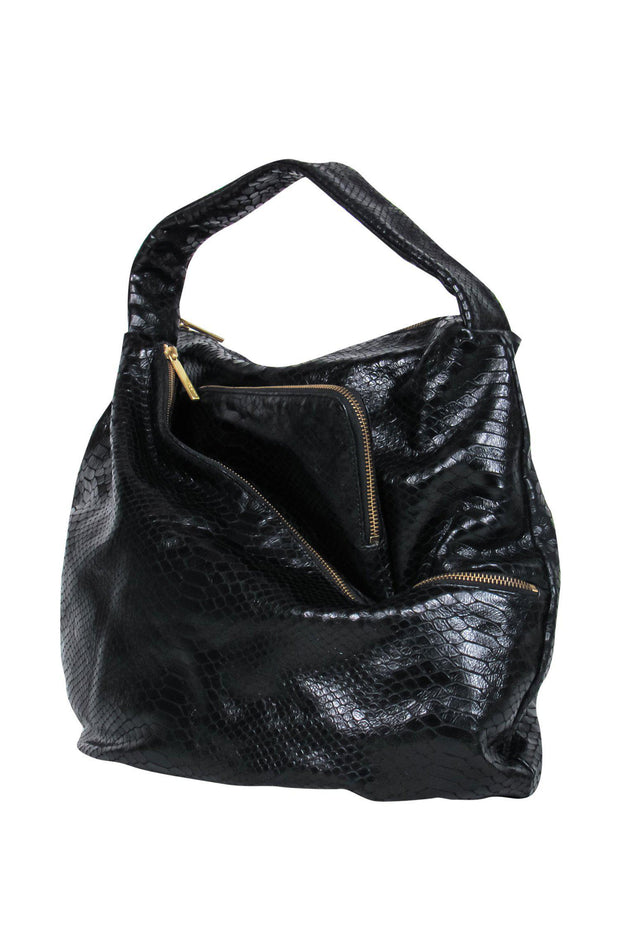 Current Boutique-Lupo - Large Black Snakeskin Hobo Bag
